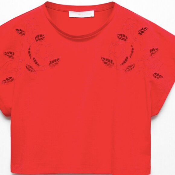 Red Embroidered detail cotton T-shirt (MANGO) - Picture 4 of 5